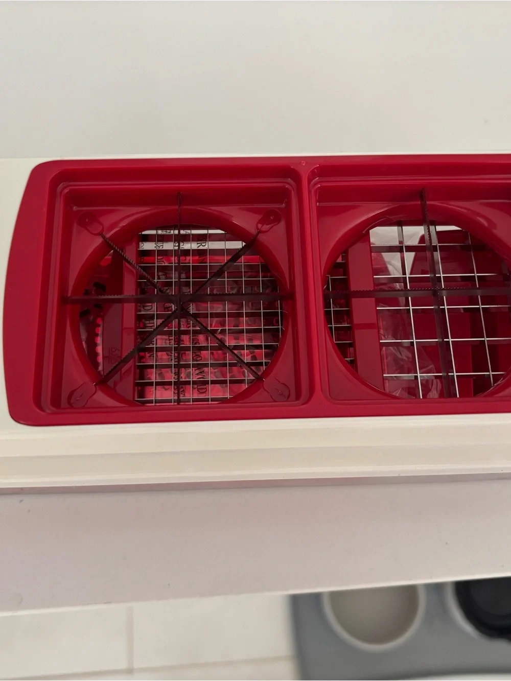 Red and White Plastic Kitchen Tool - Push Button Design vegetable chopper